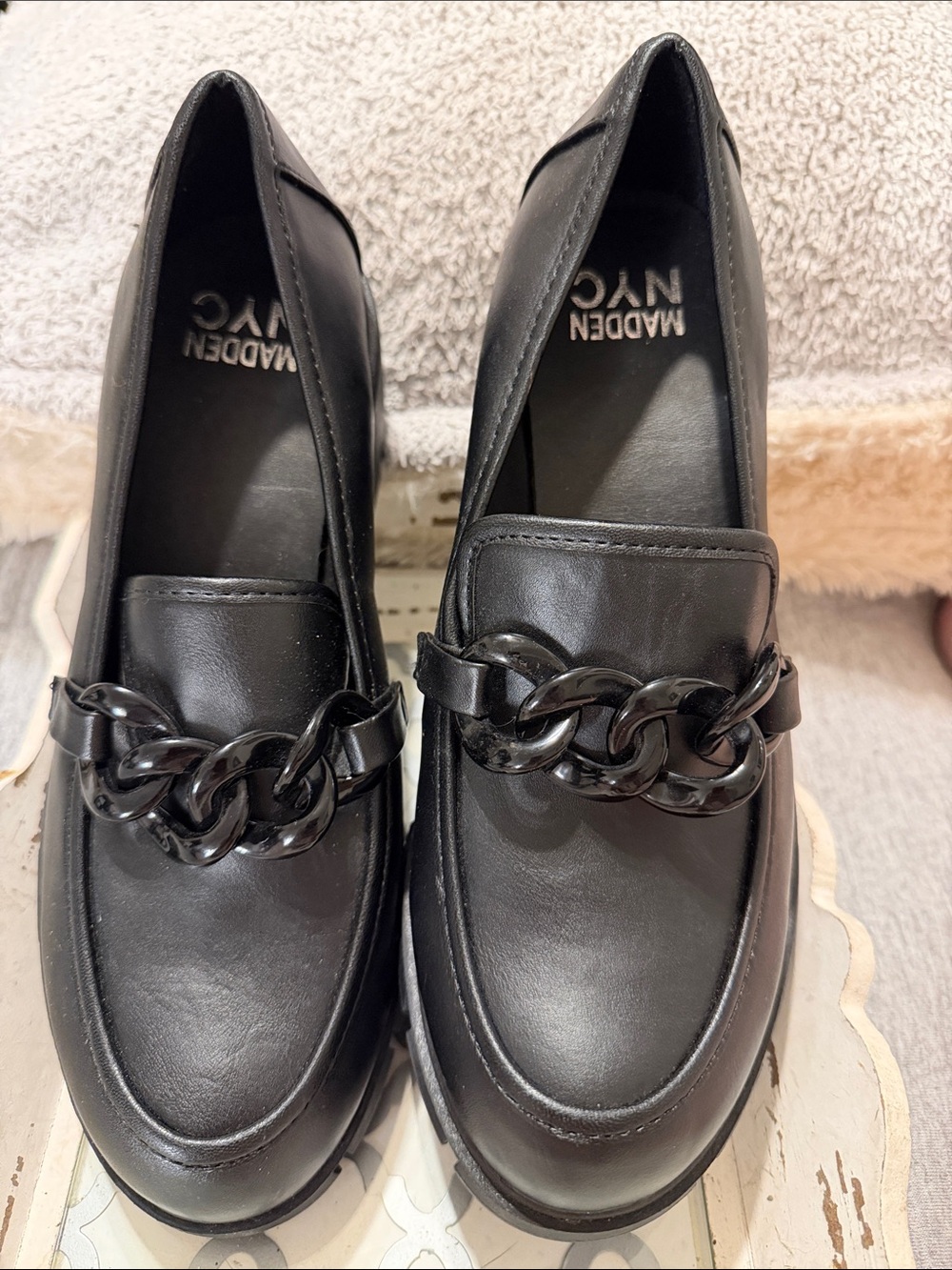 Madden NYC platform Black Chain-Accent Women's Loafers